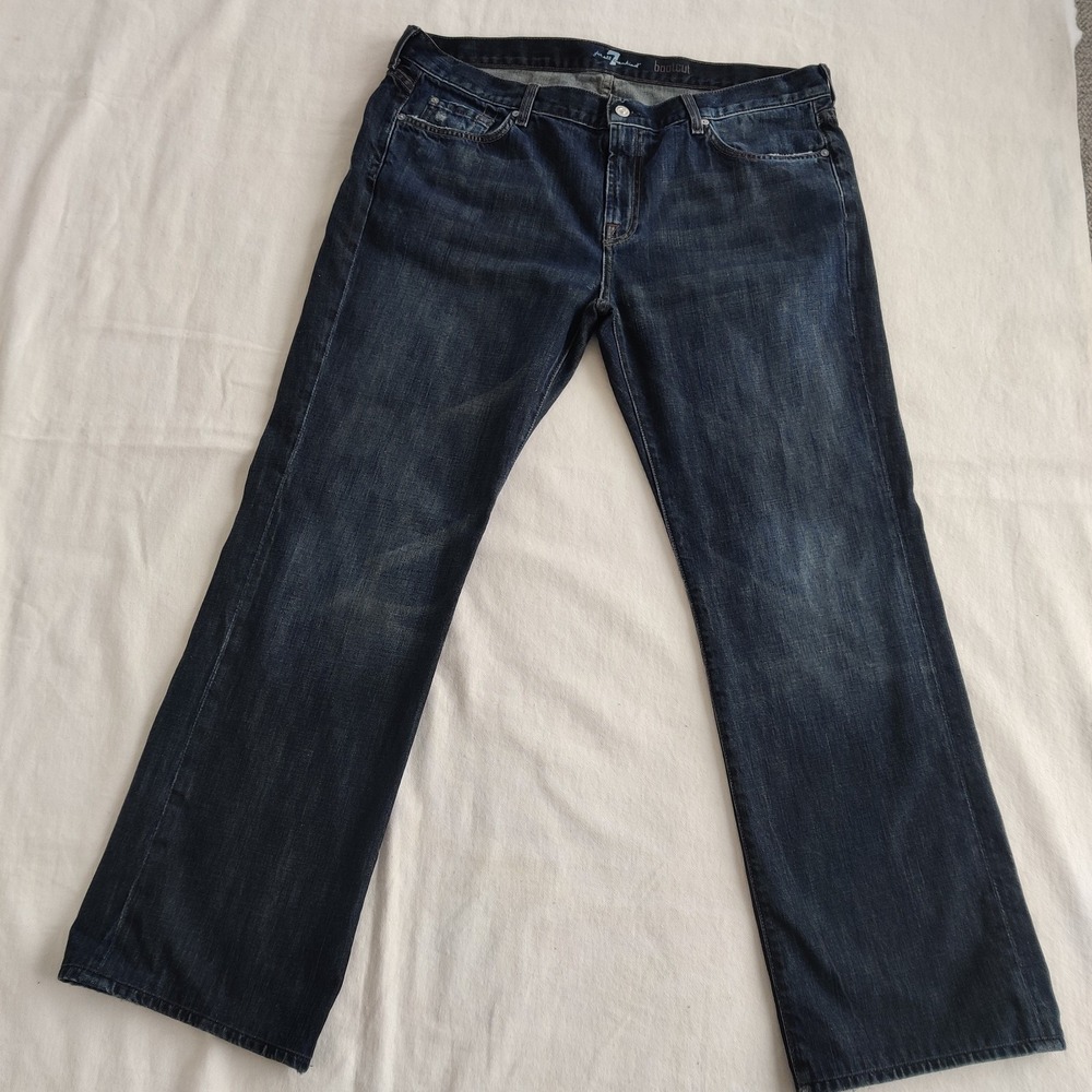 7 For All Mankind Bootcut Jeans Mens Size 40 Dark Wash Denim Cotton Pocket Flaps - Picture 3 of 14